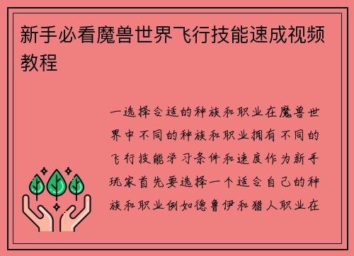 新手必看魔兽世界飞行技能速成视频教程